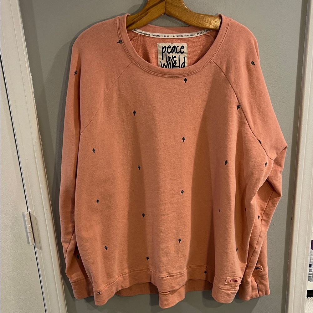 Peace Love World Women's Peach Crew Neck Sweater